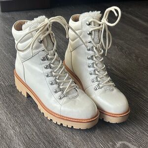 Marc Fisher Off-White Lace-Up Boots